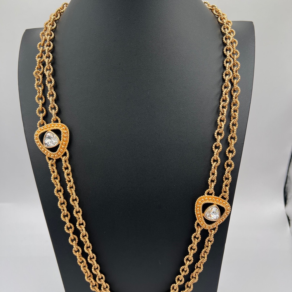 SWAROVSKI Swan Mark Gold Byzantine Chunky Necklace With Clear Crystals - Picture 2 of 7